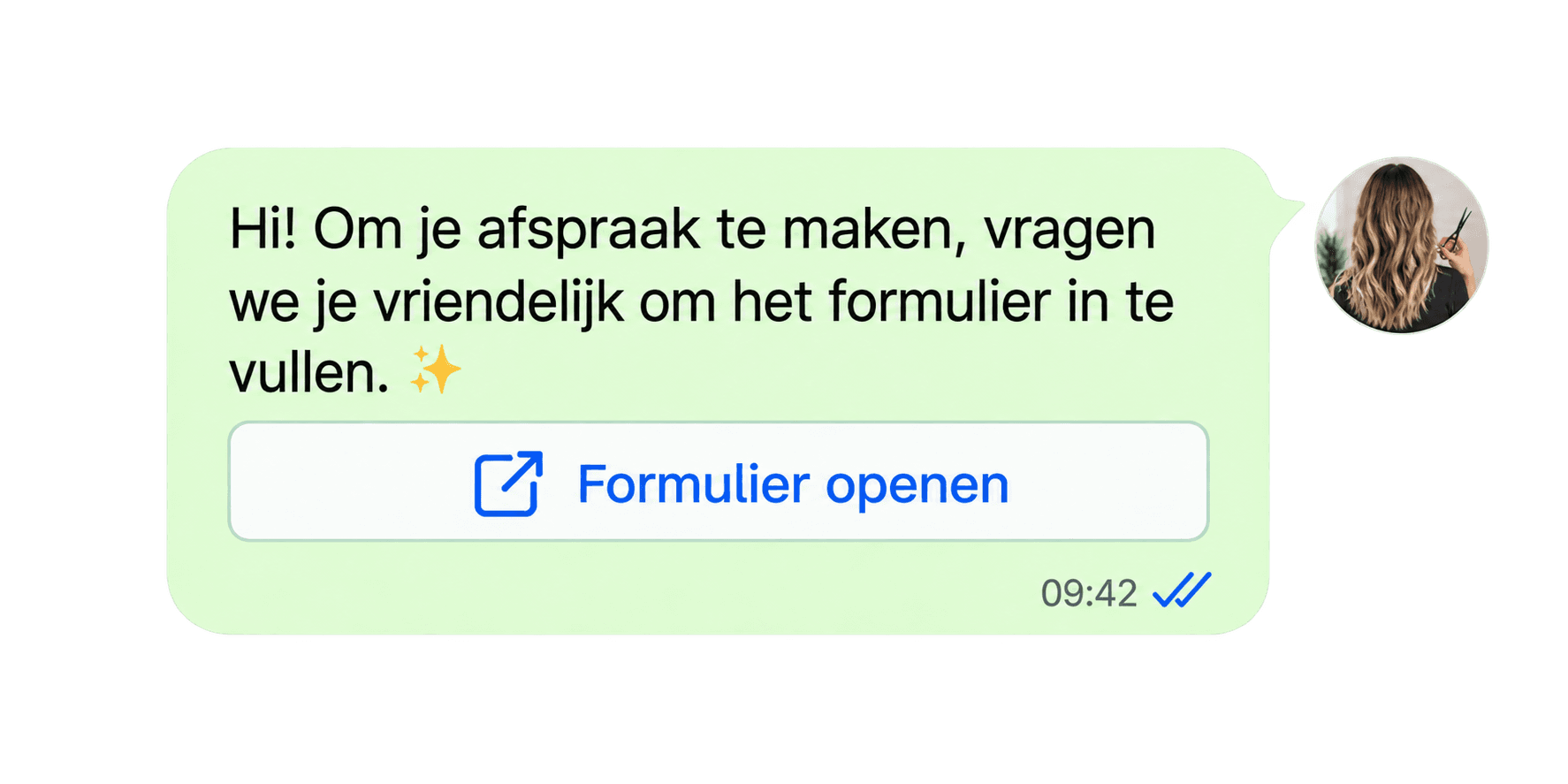 Automatisch WhatsApp-bericht met een knop die het boekingsformulier in WhatsApp opent.